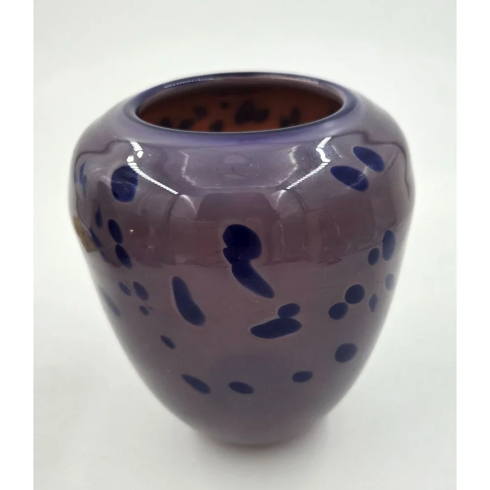 Dansk Hand Blown Art Glass Vase Lavender Purple Spotted Speckled 6 1/2